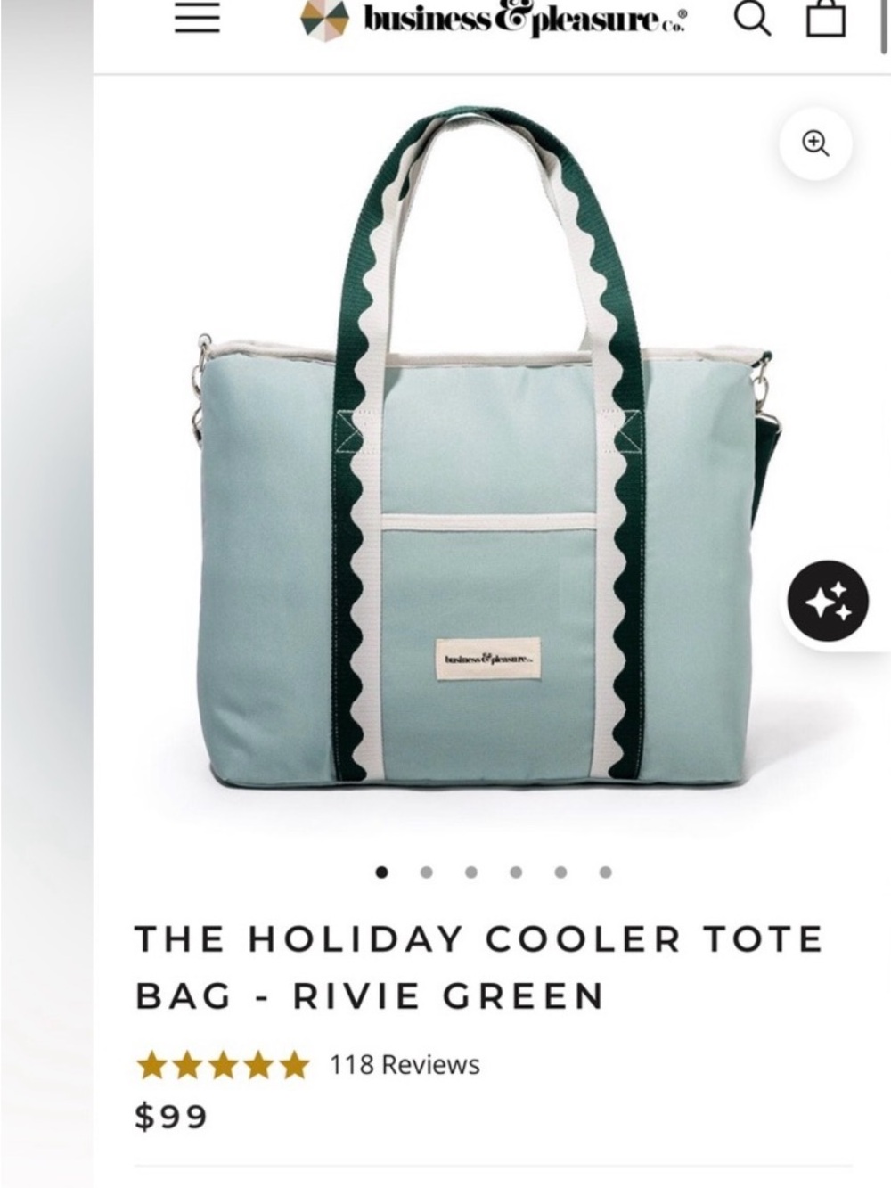 business & pleasure Rivie Green Holiday Cooler Tote